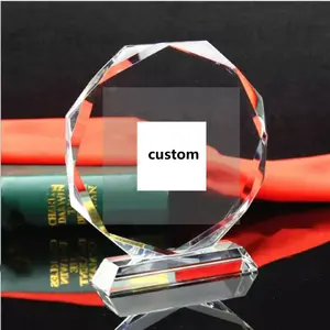 Honor of crystal Customized Quality 3d Carved Round Blank Glass Awards Customized Logo Gift Glass Crystal Trophy Award