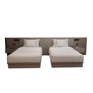 FoShan Furniture Factory Customize 3 Star Hotel Bedroom Set Single Twin Size Upholstered Bed Frame with <b>Headboard</b> & Nightstands - Product Image 1