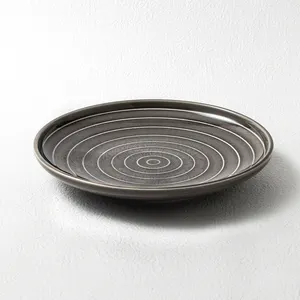 Esanjoy Restaurant Suppliers Trendy Home Use Kitchen Crockery Dishes Grey Round Porcelain Dinnerware Set Ceramic Shallow Plates