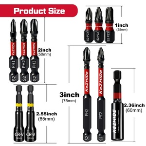 KeZHiDe Impact <b>Screwdriver</b> <b>Bit</b> <b>Set</b> 15-Piece Crv Steel Hex Shank Magnetic Anti-Slip For Electric Driver - Product Image 1