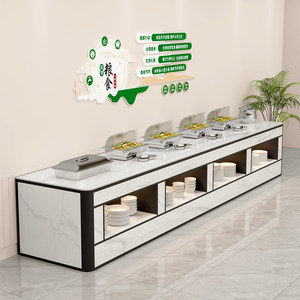 Moderna Estación de Servicio Tipo Buffet de Mármol Independiente con Recipientes para Calentar Alimentos, Mesa de Buffet Resistente para Hoteles, Restaurantes y Cafeterías - Product Image 5