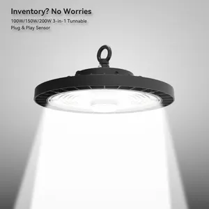Highbay 100w 150w 200w Commercial Industrial DIP Dimmable Hi Bay Indoor Warehouse Factory Fixture Ufo Led High Bay Lights