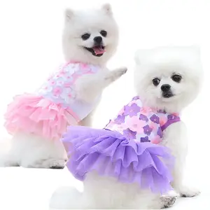 Vestido de fiesta de lujo para perros, falda de algodón, color rosa, peach, para primavera y verano, venta al por mayor