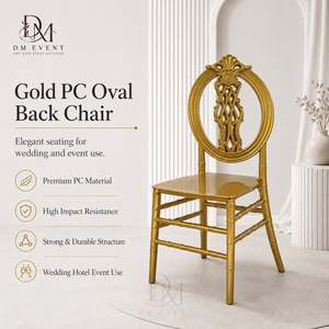 <b>Gold</b> Polycarbonate Ornate Oval Back <b>Chair</b> Lightweight Durable for Wedding Reception and Banquet Events - Product Image 2