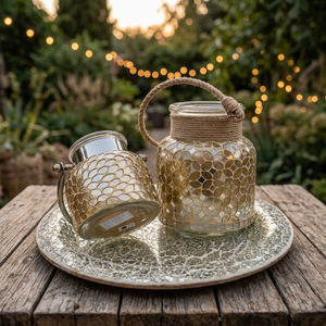 Lanterne porte-bougie décorative en verre miroir doré, faite à la main, avec poignée en corde, pour Noël, la maison, les fêtes et la décoration de table - Product Image 2
