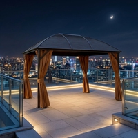 Gazebo à toit rigide, structure en aluminium, pavillon permanent, toit double en polycarbonate, auvent extérieur, rideaux et filet conçus pour les jardins