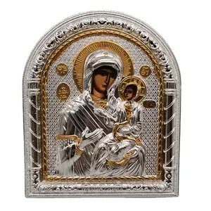 金属框架上的新金属金洗礼礼品装饰圣母玛利亚图标东正教图标圣乔治图像