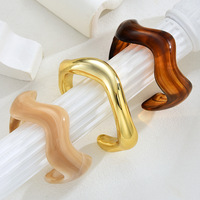 Bracelet manchette minimaliste irrégulier en acrylique pour femme, jonc ouvert en résine, bijou tendance