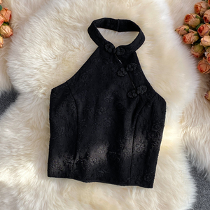 2024 été vêtements d'extérieur Sexy licou cou <span class=keywords><strong>disque</strong></span> bouton Cheongsam gilet femmes bustier tubulaire dos ouvert haut sans manches - Product Image 3