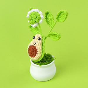 Árbol de aguacate de ganchillo con cara sonriente bonita creativa con hojas y <span class=keywords><strong>maceta</strong></span> blanca, flor de punto de lana al por mayor, adorno diario - Product Image 2