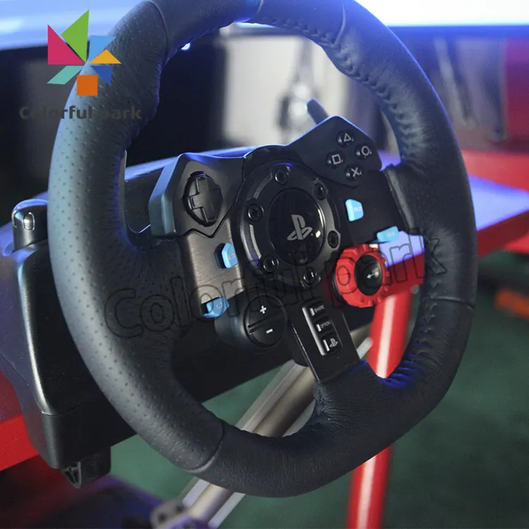 Warna-warni Park VR 360 Derajat Mobil Balap Simulator 3 Layar 6 DOF Virtual Balap Mobil Mengemudi Permainan dengan CE RoHS