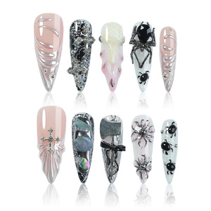 Faux ongles à presser Chrome French |   Ongles artificiels 3D en forme de fleur olive <span class=keywords><strong>orange</strong></span> |   Faux ongles de fête faits à la main de luxe - Product Image 4