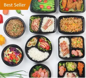 Black rectangular meal microwavable to go takeaway disposable 1 2 3 4 5 6 compartment plastic take out box fast food containers