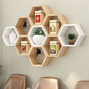 Woshun Hexagonal <b>Wall</b> <b>Mounted</b> <b>Shelf</b> Geometric Display Rack Multipurpose Decorative Bookshelf For Home Office Living Room - Product Image 1