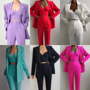 Dali donna con orlo asimmetrico con volant 3 pezzi Business Set completo <span class=keywords><strong>da</strong></span> <span class=keywords><strong>ufficio</strong></span> con doppio petto stile Casual - Product Image 3