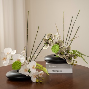 Flores artificiales, arreglo de flores de seda, juego de piedras de tinta, adornos decorativos para el hogar y la sala de estar - Product Image 2