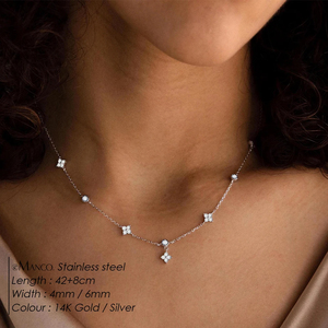 <span class=keywords><strong>Collana</strong></span> in acciaio inossidabile a quattro foglie in oro PVD 14K senza appannamento a quattro foglie stile <span class=keywords><strong>quadrifoglio</strong></span> con zircone da donna - Product Image 3