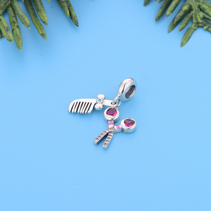 Breloques Pan Charms en argent, ciseaux et peigne <span class=keywords><strong>de</strong></span> coiffeur, perle compatible avec bracelet original, bijoux pour styliste, barbier, coiffeur, anniversaire, Berluque - Product Image 2