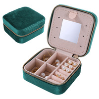 Boîte à bijoux de luxe en velours vert avec miroir, prête à être expédiée, en stock, pour cadeau de mariage ou de fête