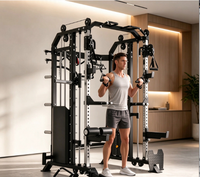 Machine Smith Commerciale, Rack de Musculation Multifonctionnel avec Système de Câbles, Équipement d'Entraînement de Force à la Barre pour le Fitness