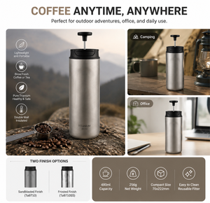 Tasse à café en titane pur de 480 ml, à double paroi isolée, avec filtre réutilisable pour la préparation du café en camping en plein air - Product Image 5