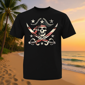 Camiseta con gráfico de la bandera pirata Jolly Roger, color negro, unisex, para adultos, cuello redondo, manga corta - Product Image 3