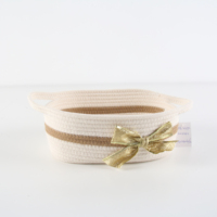 Panier de rangement en corde de coton avec poignées, panier décoratif ovale tissé avec nœud doré, panier cadeau pour jouets de bébé, cosmétiques, articles divers