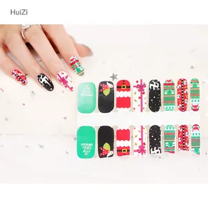 Huizi Fabriek Leverancier Custom Nail Wraps 16 Strips Kleurrijke Multi Gedessineerde Metallic Shiny Gel Nail Art Stickers