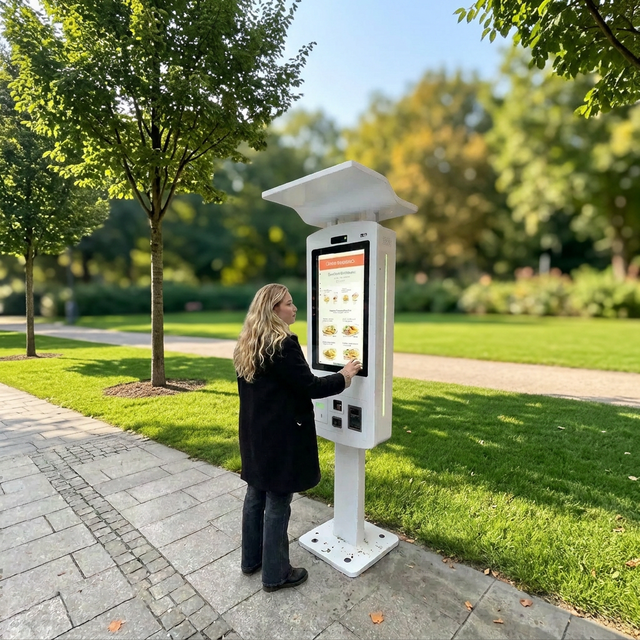 Custom Outdoor Touch Screen Kiosk Freestanding Self Service Terminal with Metal Housing for Shopping Mall Coffee Shop