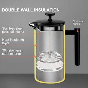 34 oz (1 litre) - Presse à café isotherme à double paroi noire, presse à thé, cafetière à piston, acier inoxydable 304 - Product Image 2