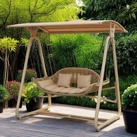 Chaise suspendue en métal d'extérieur avec coussins pour cour, jardin, balcon et terrasse - Design à double balançoire, style pastoral, 2 places