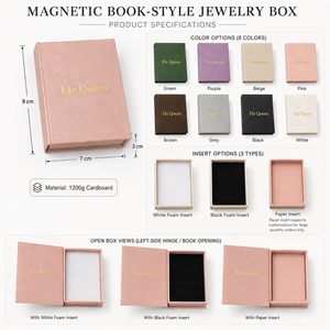 Magnetic Book Style Square Pattern Jewelry Packaging <b>Box</b> 9x7x3cm with Custom Logo for <b>Rings</b> Earrings Necklaces - Product Image 2