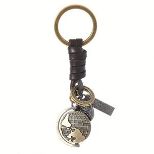 Llavero de metal personalizado retro de aleación con colgante móvil de globo terráqueo para coche y cuero de vaca tejido - Product Image 5