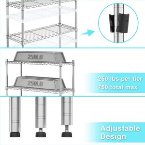 Étagère de stockage verticale à 3 niveaux certifiée NSF, finition chromée réglable, processus de soudage, treillis métallique en aluminium direct d'usine - Product Image 5