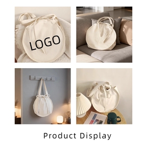 Custom Logo Round Cotton Canvas <b>Tote</b> <b>Bag</b> 16oz Heavyweight Eco Friendly Reusable <b>Zipper</b> Closure Daily Shopping Shoulder <b>Bag</b> - Product Image 5