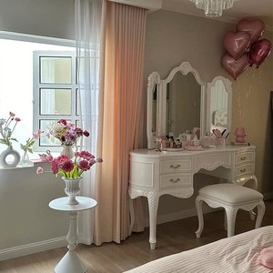 Table de maquillage en bois massif sculpté à la main, style princesse simple, avec tiroirs, pour chambre à coucher, style français crémeux - Product Image 4