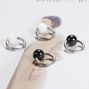 <b>Cuff</b> <b>Earrings</b> 15Mm Round Hollow Black White Ceramic Stainless Steel Fashion Simple For Women - Product Image 2