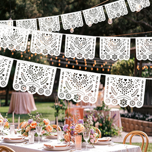 Guirnalda de Papel Picado Blanco de Plástico, Decoración Mexicana para Fiestas, Bodas, Día de <span class=keywords><strong>los</strong></span> Muertos, Restaurantes <span class=keywords><strong>Mexicanos</strong></span>, Celebraciones Festivas - Product Image 1