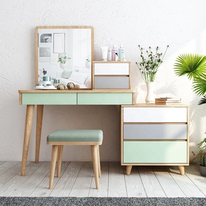 Fresh Modern Style Hot Sale Bedroom Furniture Mint Green Wooden Vanity <strong>Dressing</strong> <strong>Table</strong> <strong>Stool</strong> - Product Image 4