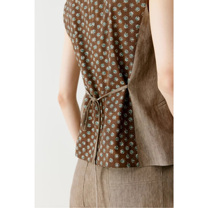 Ensemble <span class=keywords><strong>de</strong></span> <span class=keywords><strong>costume</strong></span> avec <span class=keywords><strong>gilet</strong></span> et blazer à armure toile en lin lavé pour femmes <span class=keywords><strong>de</strong></span> printemps personnalisé - Product Image 4