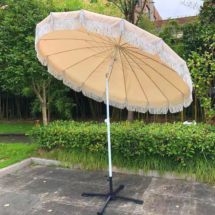 2,1 м, Корея, новый дизайн, 16 ребер, металлический пляжный зонтик с кисточками