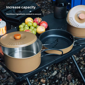 Set di Pentole da Campeggio in Acciaio Inox 304, Padella per 2-3 Persone, Design Pieghevole Resistente alle Alte Temperature per Escursioni e Cucina all'Aperto - Product Image 1