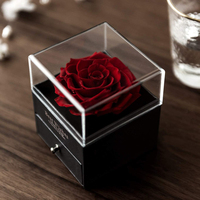 Perhiasan Mawar Abadi Asli Buatan Tangan dengan Kotak Hadiah Akrilik, Bunga Ajaib untuk Istri, Hadiah Ulang Tahun, Hadiah Hari Valentine