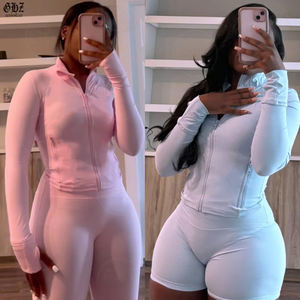 レディース ヨガセット ジャケット ショートパンツ 2点セット ワークアウト スポーツ トラックスーツ フィットネス ツーピースセット 2025年新着 - Product Image 2