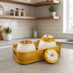 Ensemble de pots de conservation alimentaire en métal avec couvercle Daisy, récipients hermétiques pour la cuisine, forme ronde, design artisanal - Product Image 5