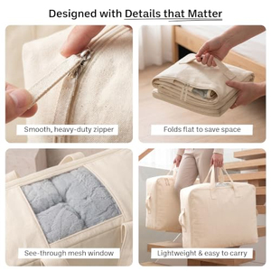 Sacs de rangement en toile souple avec fermeture éclair, organisateur de couettes épais et respirant, quatre poignées de transport et fenêtre - Product Image 2