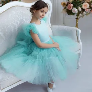 2022 Summer Pretty Girls Birthday Party Princess Dress Lace Kids Ball Gown Elegant Dress Casual Children Dress Size 4-10T