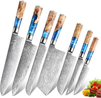 Couteau utilitaire en acier Damas de 5 pouces avec cœur en VG10, manche ergonomique en résine et bois Pakka, ensemble de couteaux de cuisine pour chefs