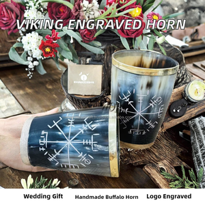 Copa de Cuerno Vikinga Grabada y Pulida, Hecha a Mano con Cuerno Natural de Búfalo, Taza de Cerveza Medieval con Logotipo Personalizado, Tamaño Mediano - Product Image 2