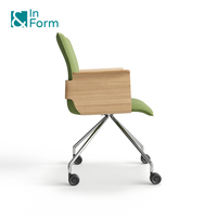 Fauteuil ergonomique pivotant avec accoudoirs en contreplaqué, idéal pour le bureau à domicile, les salles de conférence et les zones de collaboration, chaise polyvalente pour le personnel